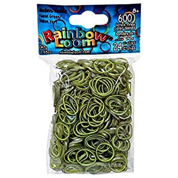 Rainbow Loom Élastiques Médiévaux Vert Néon avec 24 Pinces C (600 Unités)