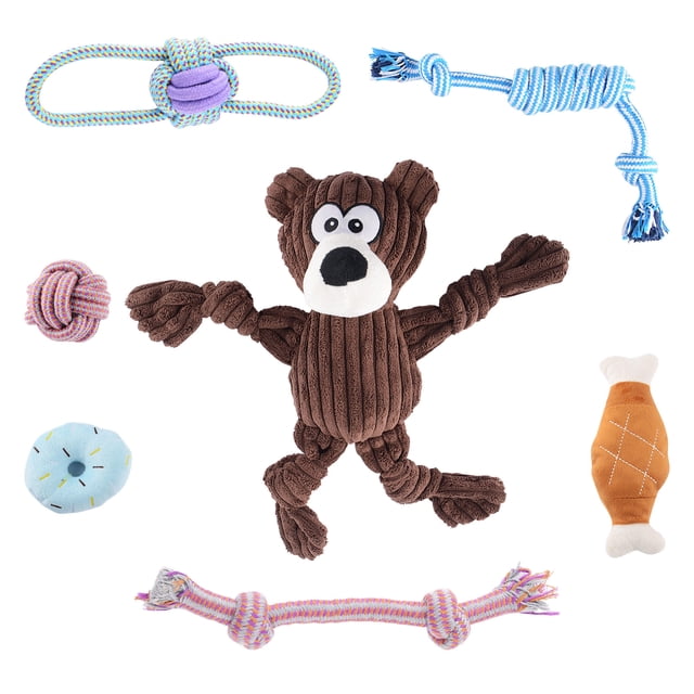 7 Pieces Puppy Chew Toys, Soothe Gums Promote Clean Teeth,Squeaky Rope Dog Toys Set