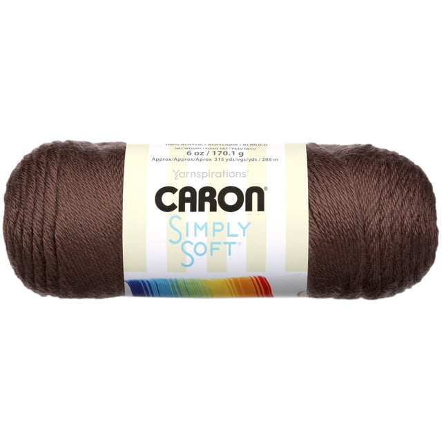 Caron Simply Soft Fil, Acrylique #4 Poids Moyen worsted, Écheveau de 6 oz (170 g) Brun avec texture Lisse et Fini Subtil, Idéal pour le Tricot, le crochet et les Projets d'Artisanat, Lavable à la machine et Séchable pour un Entretien Facile.