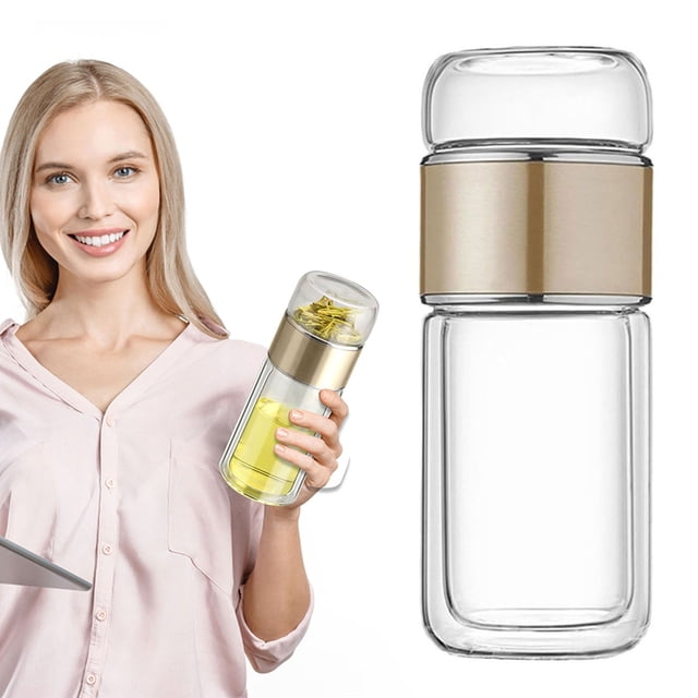 Iodue Glass&Bottle Infusifie Tea Infuser (Three Capacities) Double Layer Insulated Tea And Water Separator Cup Portable Tea Water Separation Tea Cup With 304 Stainless Filter For Loose Tea