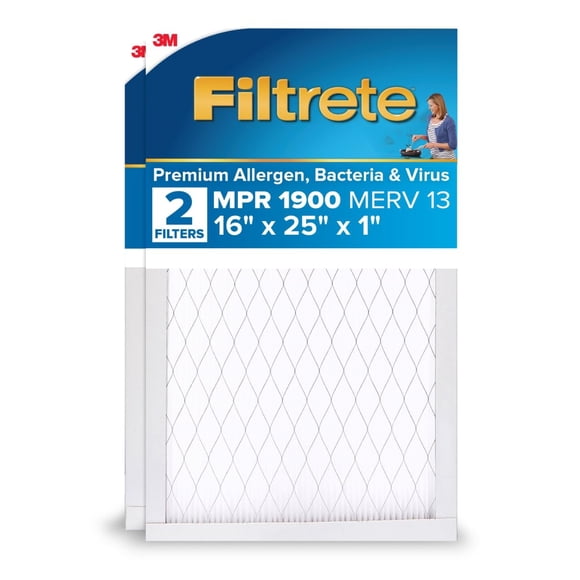 Filtrete 16x25x1 AC Furnace Air Filter, MERV 13, MPR 1900, Premium Allergen, Bacteria&Virus Filter, 3-Month Pleated 1-Inch Electrostatic Air Cleaning Filt