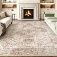 thumbnail image 1 of Exenoray Washable Bohemian Rug, Non-Slip Low Pile Printed Carpet, Faux Cashmere Surface, Coffee Brown 10*14, 1 of 7