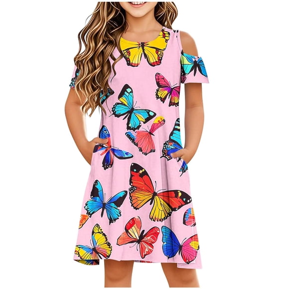 LOVZFMLL Sleeveless Stretchy Dress A Line Twirly Skater School Recital Dress Short Sleeve Round Neck Dress