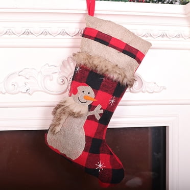 matoen Bas de Noël, Grands Bas de Noël, Style à Carreaux avec Neige