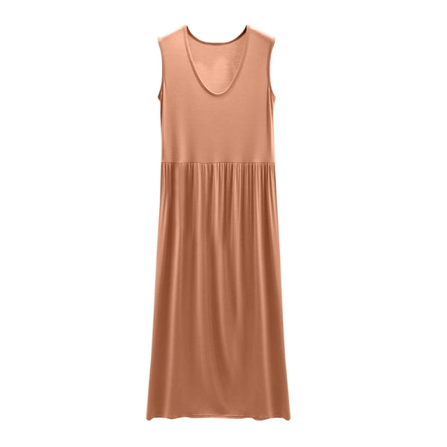 Tqcoqu Jupe d'Intérieur pour Femme à Col Rond, Couleur Unie, avec Coussinet de Poitrine, Ample et Confortable, Grande Taille