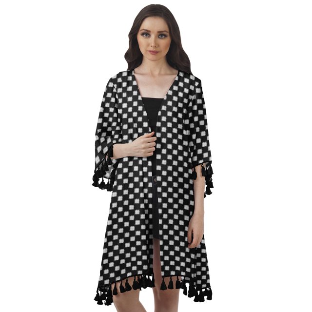 Moomaya Gilet Imprimé à Ouverture Frontale Manches 3/4 Georgette Couverture de Plage pour Femmes