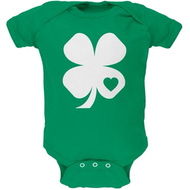 St. Patricks Day - Shamrock Heart Kelly Green Soft Baby One Piece