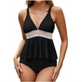 thumbnail image 2 of UPPADA Women's Ruched Tankini Swimsuits V Neck Wrap Tie Back Two Pieces Bathing Suit Adjustable Shoulder Strap Tummy Control Swimwear Swim Top with Bottom Savings Black,XL, 2 of 4