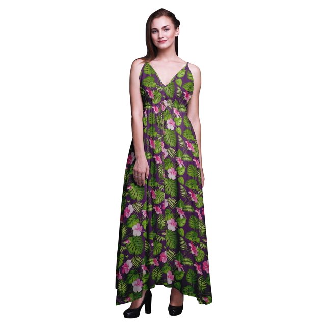 Bimba Floral Femmes Imprimé Sans Manches Long Maxi Strappy Bohème BeachDress-X-Small