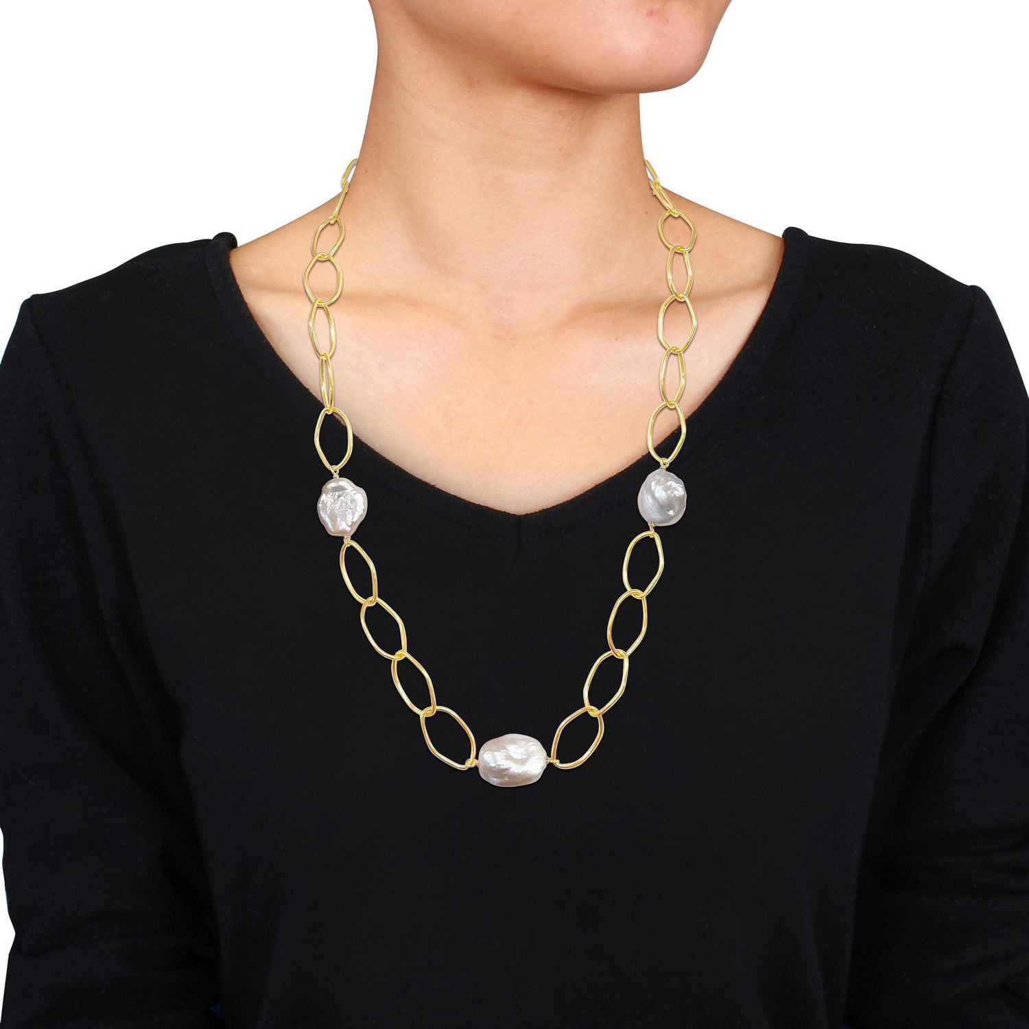Collier avec trombone Miabella en argent sterling plaqué or 18K avec perles culture d'eau douce roses, 26 po