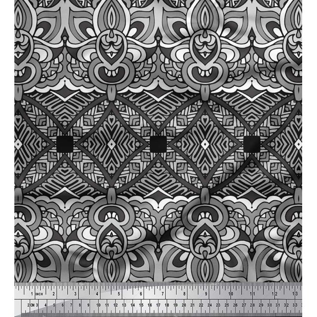 Soimoi Silk Fabric Geometric & Paisley Decorative Print Sewing Fabric Yard 42 Inch Wide