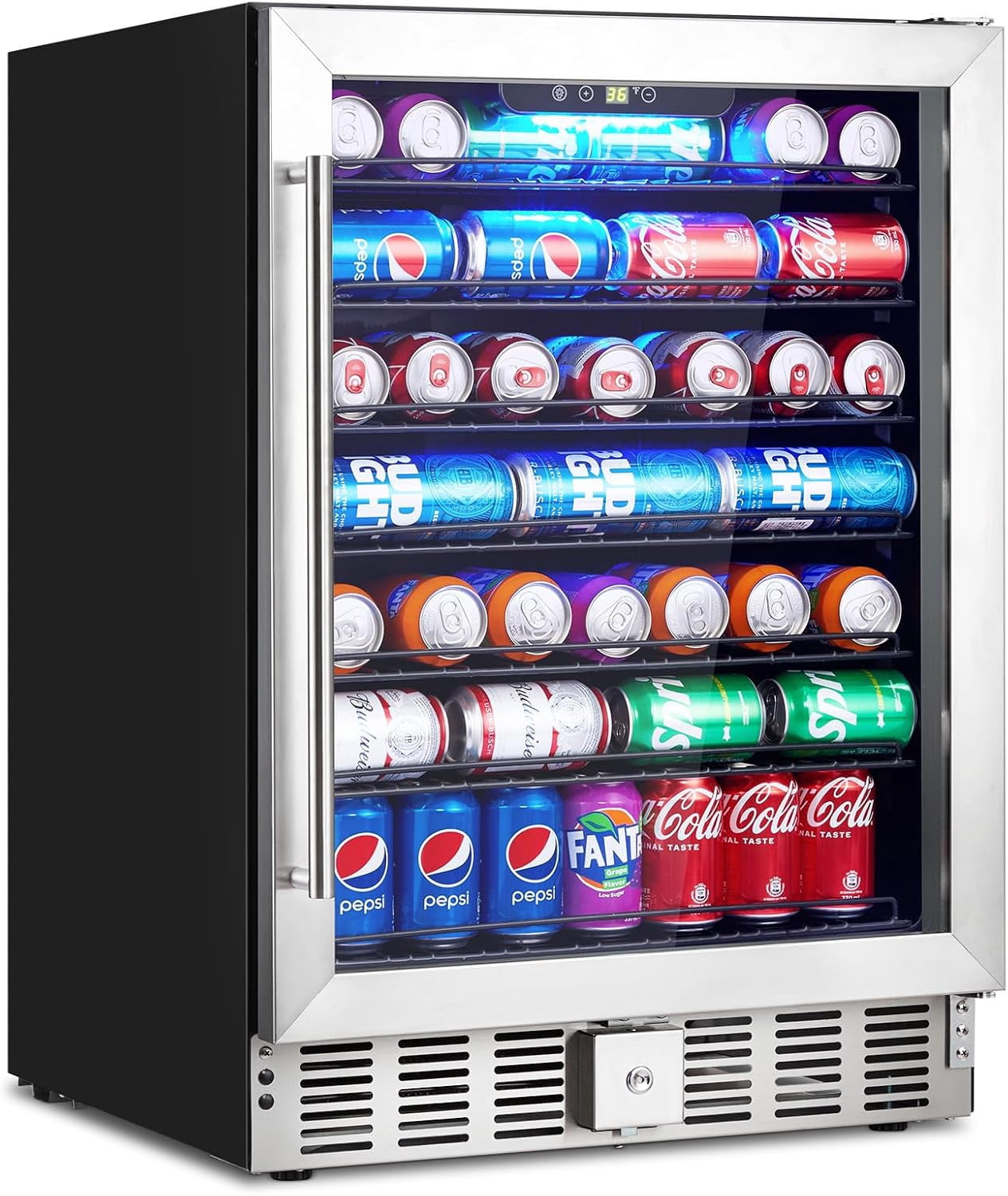 Beverage Refrigerator, 5.1 Cu.ft Beverage Fridge|166 Cans Capacity, Small Beverage Cooler with 36~60°F Adjustable Digital Temperature Control Compressor and Safety Lock