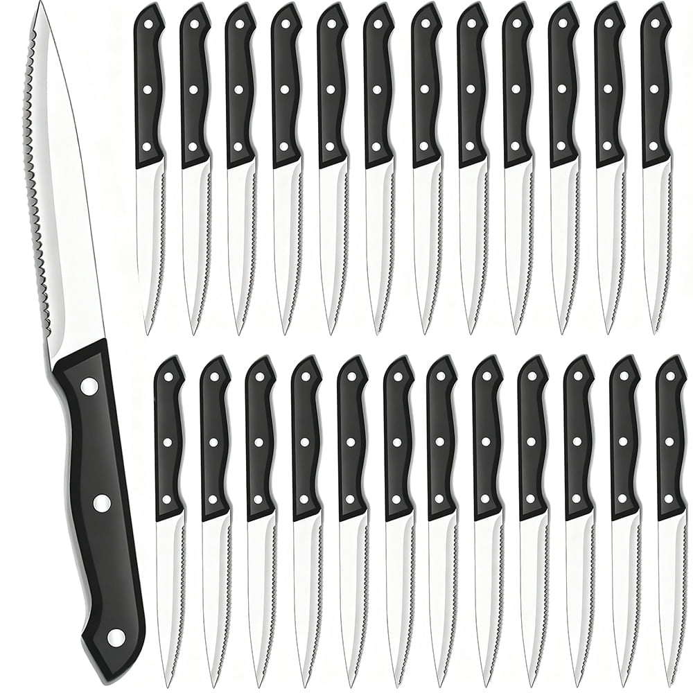 MYVIT Steak Knives Set, 24Pcs  Serrated Steak Knife Butter Dinner Knife,4.5-inch Sharp Stainless Steel Kitchen Knife Faltware Cutlery Set,Dishwasher Safe
