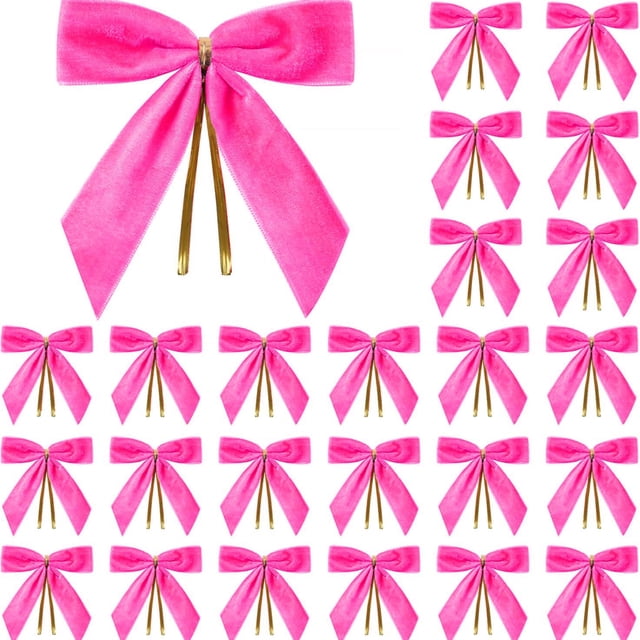Aufmer 25 Pcs Small Velvet Christmas Bows, Bows for Wreath Gift Craft, Wedding Party Home Decoration