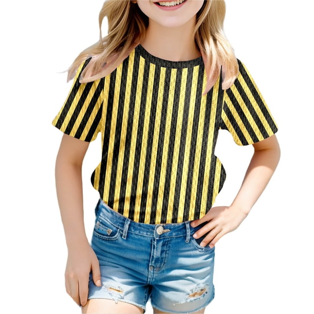 GDREDA T-Shirt Graphique à Manches Courtes Rayé de Carnaval pour Garçons, Chemise de Fête Colorée, Haut Décontracté Confortable pour Enfants Jaune,90