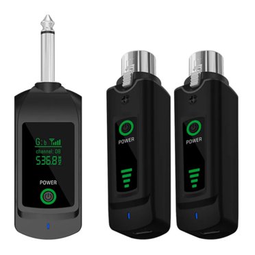 Convertisseur de Microphone Sans Fil 2.4G Système Émetteur Récepteur pour Microphone à Condensateur Dynamique Guitare Audio Mixeur A,2 Récepteurs 1 x Émetteur 2 x Câbles USB, Noir