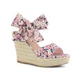 thumbnail image 1 of BLISSFUL STEP Chaussures pour Femmes Sandales Compensées Espadrilles à Plateforme à Bride Arrière à Imprimé Floral avec Nœud Rose 7, 1 of 7