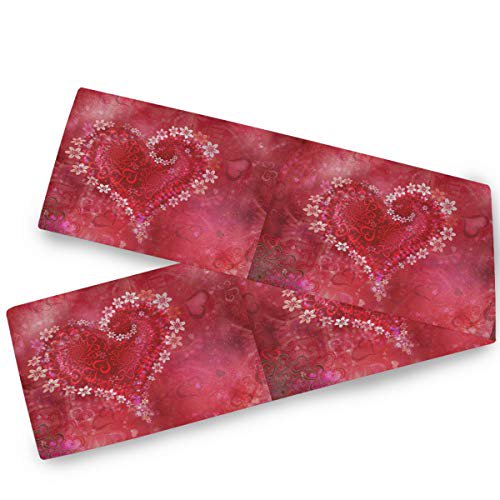 Chemin de Table Cœurs Rouges Romantiques Amour 13x70 Pouces Double Face Chemins de Table Fête des Mères Lavable Tissu Floral Cuisine Salle à Manger