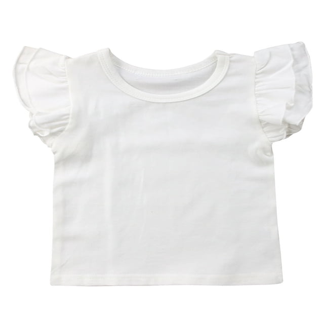 Toddler Baby Girl Summer Basic Plain Ruffle Sleeve Cotton Tops