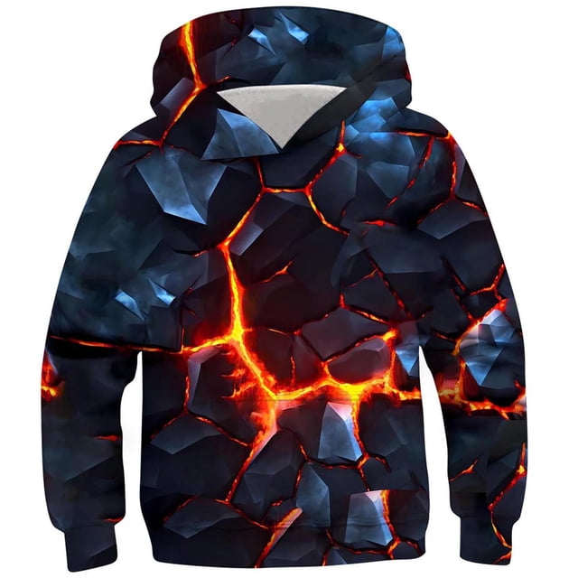 Zwiiyzr 2025 4-14 Ans Garçons Sweat à Capuche Oversize Motif Manches Longues T-Shirt Imprimé Col Rond Noir