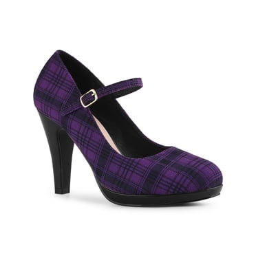 BLISSFUL STEP Escarpin pour Femme à Plateforme à Talons Aiguilles à Carreaux Escarpins Violet 6