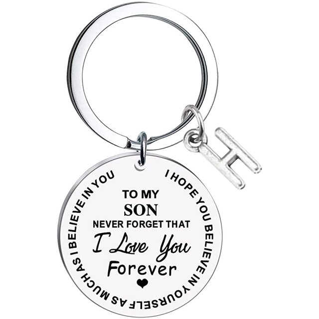Heliisoer To My Son Message Keychain Stainless Steel Initial Last Name 26 Letter Family Inspirational Keychain Gift