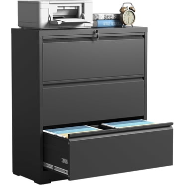 3 Drawer Lateral File Cabinets with Lock,Black Metal Lateral Filing Cabinet for Home Office,Wide Steel Storage Cabinet Commercial Drawer Cabinets for Legal/Letter/A4 Size Files Assembly Required