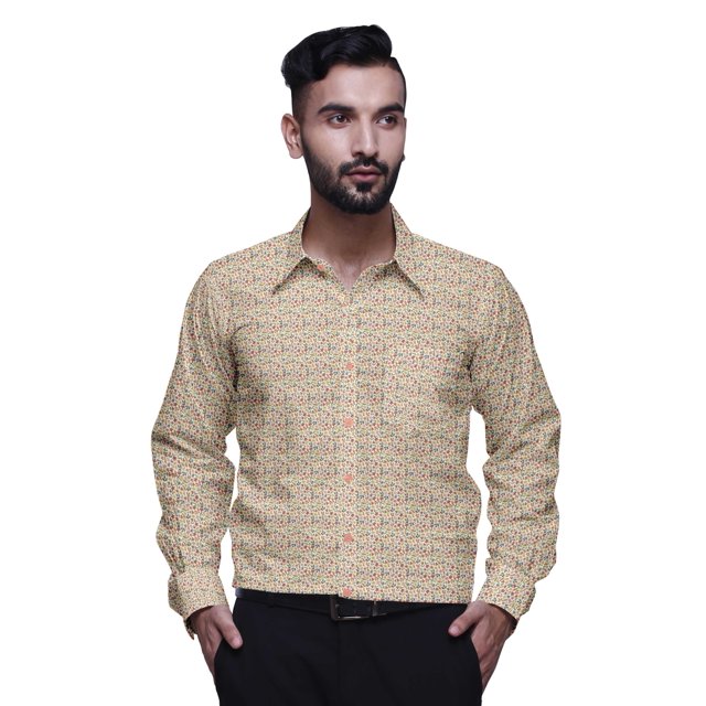 BESTMAN Cotton Formal Shirts For Men Slim Fit Printed Full Sleeve Shirts For Men