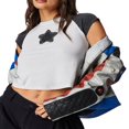 thumbnail image 1 of Women‘s Casual Basic Vintage Star Pattern Short Sleeves Slim Fit Crop Tops T-Shirts, 1 of 5