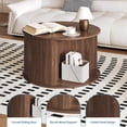 thumbnail image 4 of EDTara Round 28-Inch Coffee Table, Mid Century Modern Fluted Base With Hidden Storage and Sliding Tambour Door, 4 of 7