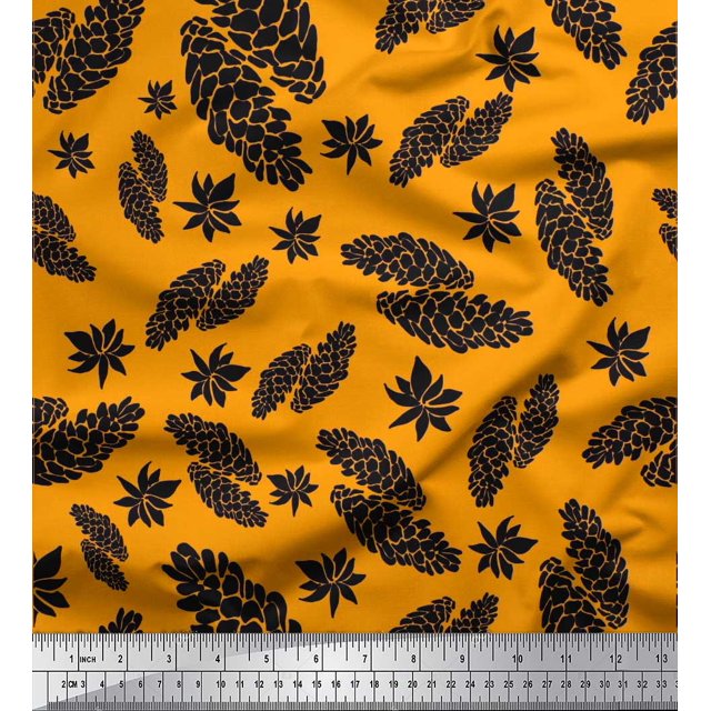 Soimoi Orange Rayon Fabric Star Anise & Fruits Printed Fabric 1 Yard 42 Inch Wide