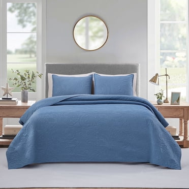 Bourina Modern Floral 3-Piece Quilt Set– King,Blue,Lightweight & Comfortable For Adults