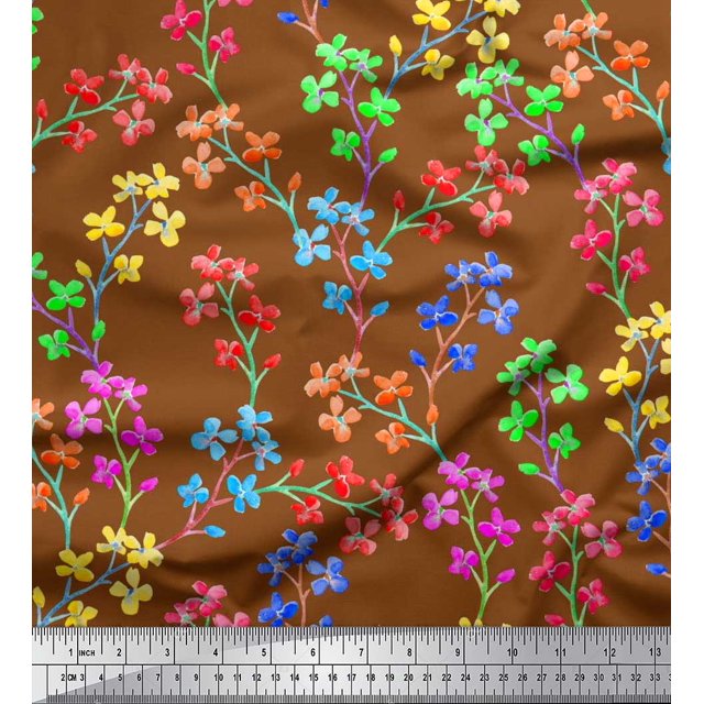 Soimoi Rayon Crepe Fabric Lilac Floral Printed Fabric 1 Yard 46 Inch Wide