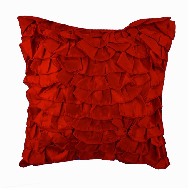 The HomeCentric Housse de Coussin Housses de Coussin Lot de 2 22x22 Pouces (55x55 cm) Housses de Coussin Rouges Style Vintage Volants Shabby Chic Housses de Coussins Décoratives Satin Housses de Coussin Carrées Unies-Vintage Rouges