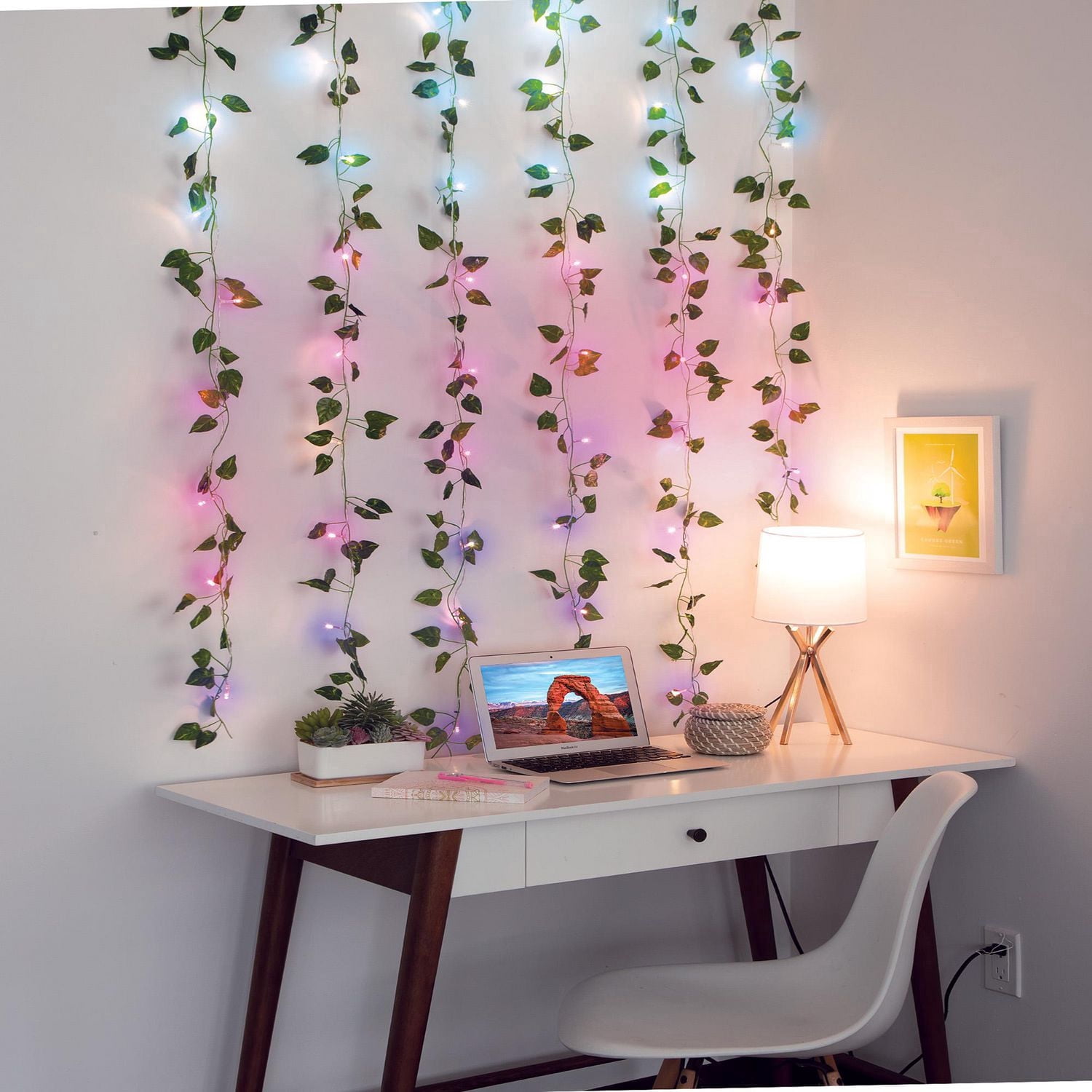 Merkury Innovations 3.5 ft. W x 5 ft. H Curtain Vine Pink Ombre Lights, Battery-operated 1-pack