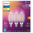 thumbnail image 3 of Philips LED Ultra Definition 40W Chandelier (B11) Medium Base (E26) Soft White WarmGlow Glass Clear 3-Pack, 3 of 5