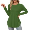 thumbnail image 1 of Yuyuzo Womens Tops Crew Neck Long Sleeve Side Split Solid Color Loose Casual Basic Fall Tunic Top, 1 of 6