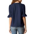 thumbnail image 3 of INSPIRE CHIC Blouse en Mousseline Semi-Transparente pour Femme à Volants, Col en V, Manches Bouffantes au Coude, L Bleu Marine, 3 of 8