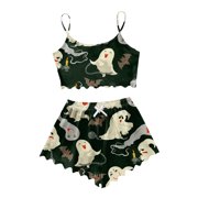 GDREDA Womens Pajamas Set Cartoon Print Pajama Shorts Set Women Pajama Sets pyjamas Beige,XL