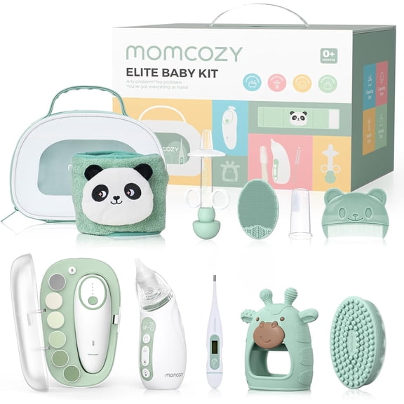 Momcozy Trousse pour Bébé Élite, Ensemble de Soins avec Lime à Ongles Électrique, Brosse de Bain Brosse pour Croûtes de Lait, Peigne, etc.