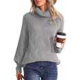 thumbnail image 2 of Faithtur Chandail à Col Roulé Mignon pour Femmes Couleur Unie Manches Longues Tricot pour Automne Mode Urbaine Chaud, 2 of 7