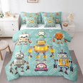 thumbnail image 1 of Ensemble de Literie Robot Dessin Animé Taille Grand 7 Pcs, Machine Intelligente Colorée Graffiti, Équipement Mignon Enfants Garçons Vert (Couette + Drap-Housse + 2 Taies d'Oreiller + 2 Housses de Coussin), 1 of 1
