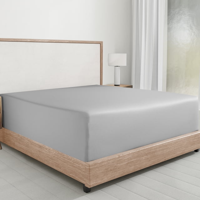 California Design Den Twin XL Fitted Sheet Only - 100% Cotton Sateen, Soft and Breathable -Light Grey