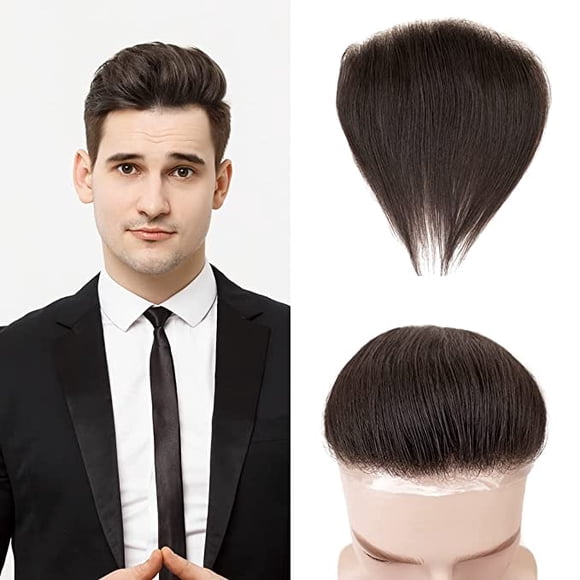 Hairline Toupee Frontal Hairpiece,Men s Toupee 100% European Hair System V-Shape Human Hair,Natural Hairline Replacement System, 6*1.5 inch hairline toupee for Men Off Black 1B#