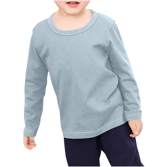RXIRUCGD T-Shirts pour Tout-Petits Garçons Filles Mode Couleur Unie Col Rond Manches Longues Haut ( Bleu Clair, Taille : 8-9 Ans )