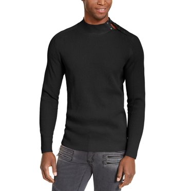 INC International Concepts Men’s Ribbed Button Neck Sweater (Black, 3XL)