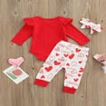 thumbnail image 4 of Infant Baby Girl Outfit Ruffle Long Sleeve Romper Jumpsuit Heart Pants Headband Set, 4 of 9