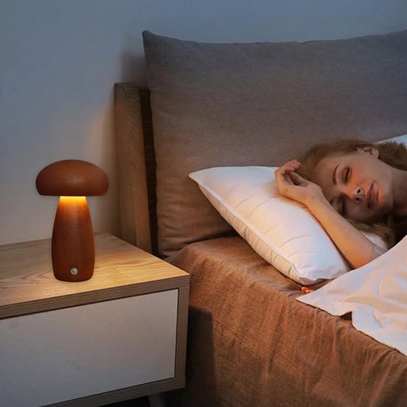 Meitianfacai Winter Savings Clearance Deals Wooden Mushrooms Night Light Rechargeable Warm Light Bedroom Bedside Sleep Night Light Premium Feeling LED Ambient Lights