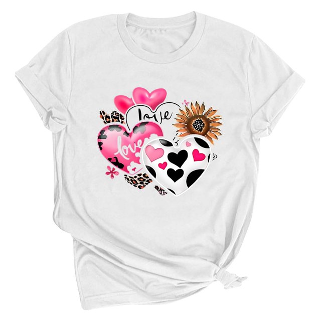 Meichang T-Shirts de la Saint-Valentin pour Femmes, T-Shirts Graphiques Amusants avec Amour, Hauts pour Femmes à Manches Courtes, Col Rond, T-Shirts de Printemps