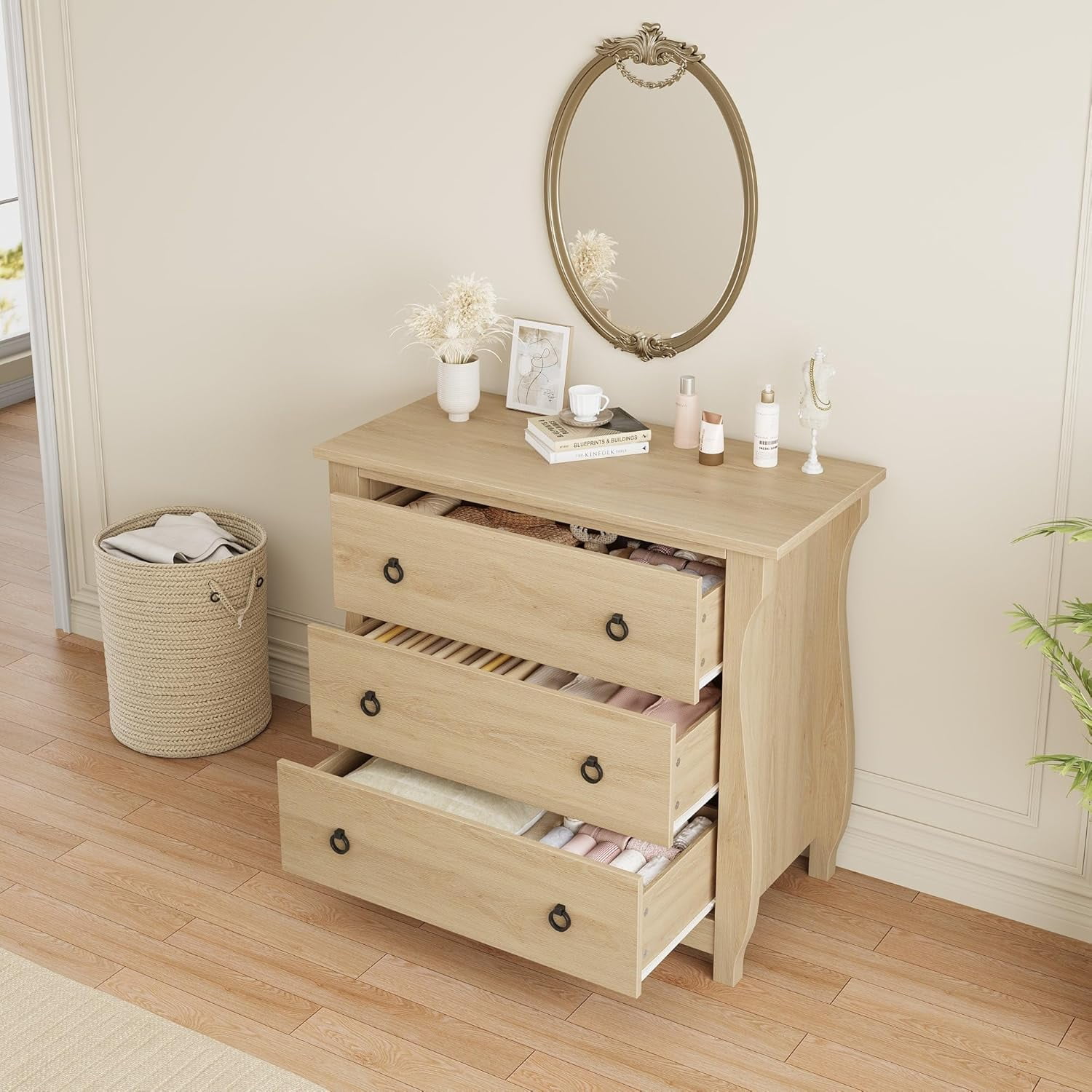 Commode à 3 Tiroirs, Coffre de Rangement en Bois de 29,3 Po de Hauteur pour Chambre, Salon et Entrée